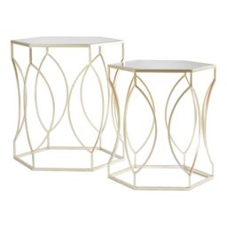 Orsina Sleek Set Of Two Champagne Finish Tables, Metallic Champagne Frame Side Table, Sleek Small Table For Lounge in Gold - thumbnail 6