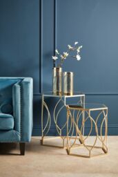 Orsina Sleek Set Of Two Champagne Finish Tables, Metallic Champagne Frame Side Table, Sleek Small Table For Lounge in Gold - thumbnail 5