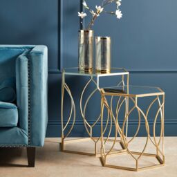 Orsina Sleek Set Of Two Champagne Finish Tables, Metallic Champagne Frame Side Table, Sleek Small Table For Lounge in Gold