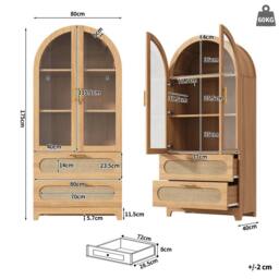 BTM 2pc Arch Display Cabinet, 2 Drawers, Adjustable Shelves, Oak in Light Oak - thumbnail 7