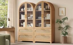 BTM 2pc Arch Display Cabinet, 2 Drawers, Adjustable Shelves, Oak in Light Oak - thumbnail 5