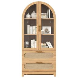 BTM 2pc Arch Display Cabinet, 2 Drawers, Adjustable Shelves, Oak in Light Oak - thumbnail 9