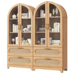 BTM 2pc Arch Display Cabinet, 2 Drawers, Adjustable Shelves, Oak in Light Oak - thumbnail 8