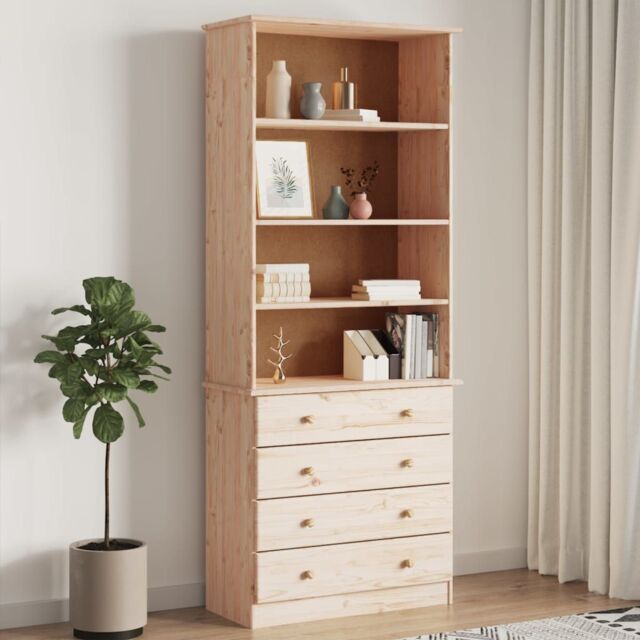 Berkfield Home Bookcase with Drawers ALTA 77x35x186.5 cm Solid Wood Pine in Brown - image 1
