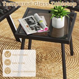 Gymax 3 Pcs Patio PE Wicker Bistro Set Patio Table & Chairs Set in Brown - Size: 3 Pack - thumbnail 3