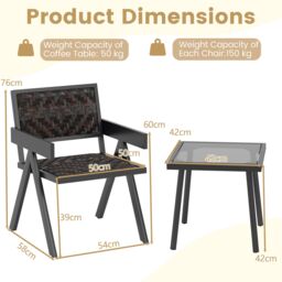 Gymax 3 Pcs Patio PE Wicker Bistro Set Patio Table & Chairs Set in Brown - Size: 3 Pack - thumbnail 2