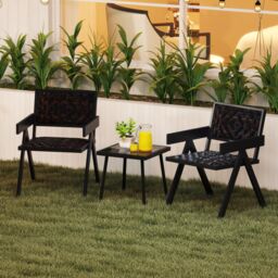 Gymax 3 Pcs Patio PE Wicker Bistro Set Patio Table & Chairs Set in Brown - Size: 3 Pack - thumbnail 8
