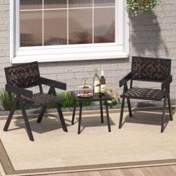 Gymax 3 Pcs Patio PE Wicker Bistro Set Patio Table & Chairs Set in Brown - Size: 3 Pack - thumbnail 9