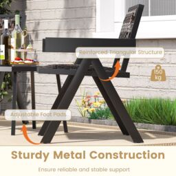 Gymax 3 Pcs Patio PE Wicker Bistro Set Patio Table & Chairs Set in Brown - Size: 3 Pack - thumbnail 6