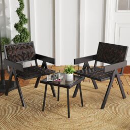 Gymax 3 Pcs Patio PE Wicker Bistro Set Patio Table & Chairs Set in Brown - Size: 3 Pack - thumbnail 7