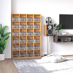 Nordara DVD CD Media Storage Rack, Video Display Unit, 89 x 130.5 cm, Beech in Brown - Size: 89 x 130.5 cm - thumbnail 3