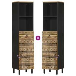 Berkfield Home Beautiful Bathroom Cabinet 38x33.5x160 cm Solid Wood Mango in Black - thumbnail 6