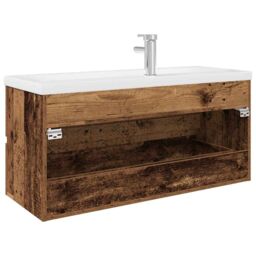 Berkfield Home Sink Cabinet with Built-in Basin & Faucet Old Wood in Brown - thumbnail 8