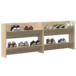 Berkfield Home Wall Shoe Cabinets 2 pcs Sonoma Oak 80x18x60cm Engineered Wood in Light Brown - Size: 80 x 18 x 60 cm - thumbnail 4