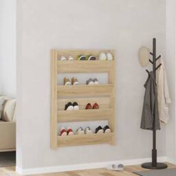 Berkfield Home Wall Shoe Cabinets 2 pcs Sonoma Oak 80x18x60cm Engineered Wood in Light Brown - Size: 80 x 18 x 60 cm - thumbnail 1