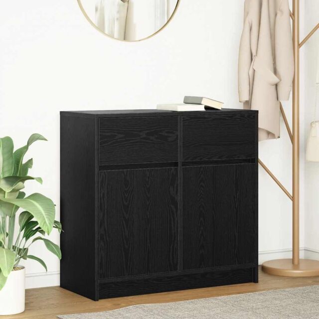 Berkfield Home Sideboard with Drawer Black Oak 80x34x76 cm Engineered Wood - Size: 80 x 34 x 76 cm - image 1