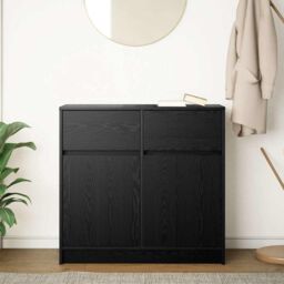 Berkfield Home Sideboard with Drawer Black Oak 80x34x76 cm Engineered Wood - Size: 80 x 34 x 76 cm - thumbnail 3