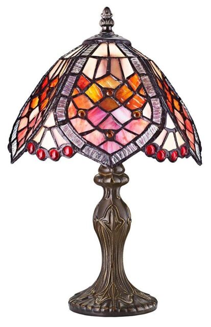 Happy Homewares Handmade Red Beaded Stained Glass Tiffany Table Lamp - Size: 8 inches - image 1