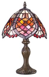 Happy Homewares Handmade Red Beaded Stained Glass Tiffany Table Lamp - Size: 8 inches