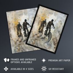 "Artery8 Two Cyclists Bikes Dark Bubble Painting Artwork Wall Art Print in Grey - Size: W18"" x H24""" - thumbnail 2