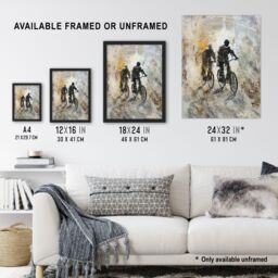 "Artery8 Two Cyclists Bikes Dark Bubble Painting Artwork Wall Art Print in Grey - Size: W18"" x H24""" - thumbnail 3