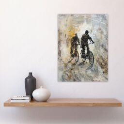 "Artery8 Two Cyclists Bikes Dark Bubble Painting Artwork Wall Art Print in Grey - Size: W18"" x H24""" - thumbnail 4