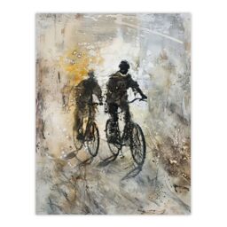 "Artery8 Two Cyclists Bikes Dark Bubble Painting Artwork Wall Art Print in Grey - Size: W18"" x H24""" - thumbnail 1