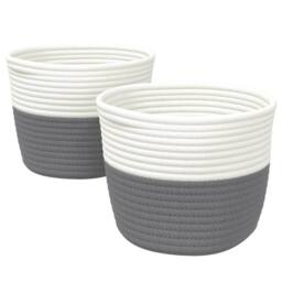 Berkfield Home Storage Baskets 2 pcs Grey & White √ò24x18 cm Cotton - Size: 24x18 cm