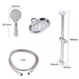 Nordara Shower Riser Rail Kit Adjustable Slider Soap Dish Holder Set in Silver - thumbnail 2