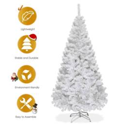 Costway 180 cm White PVC Christmas Tree Indoor Outdoor 3 Sections Xmas Tree - thumbnail 4