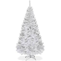 Costway 180 cm White PVC Christmas Tree Indoor Outdoor 3 Sections Xmas Tree - thumbnail 1