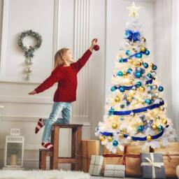 Costway 180 cm White PVC Christmas Tree Indoor Outdoor 3 Sections Xmas Tree - thumbnail 3