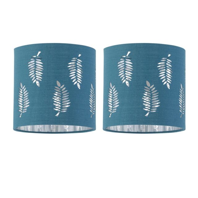 First Choice Lighting Set of 2 Fern - Teal Cut Out 15.5cm Table Lamp Shades - image 1