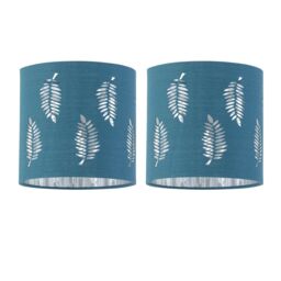 First Choice Lighting Set of 2 Fern - Teal Cut Out 15.5cm Table Lamp Shades - thumbnail 1