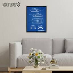"Artery8 M1 Abrams US Main Battle Tank Blueprint Framed Canvas Wall Art Print in Blue - Size: W18"" x H24""" - thumbnail 3