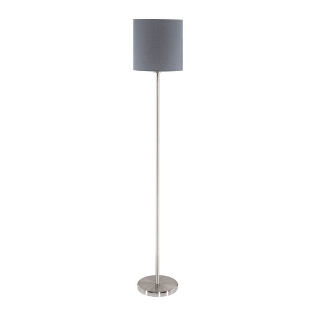 Loops Floor Lamp Light Satin Nickel Shade Grey Fabric Pedal Switch Bulb E27 1x60W in Metallics - image 1
