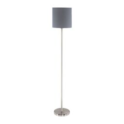 Loops Floor Lamp Light Satin Nickel Shade Grey Fabric Pedal Switch Bulb E27 1x60W in Metallics - thumbnail 1