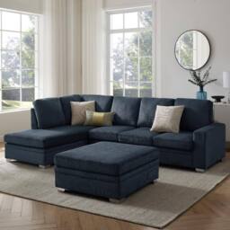 Home Detail Alcott Corner Sofa, Left Hand Facing With Footstool in Dark Blue - thumbnail 1
