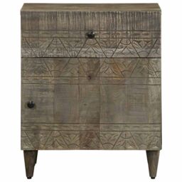 Berkfield Home Bedside Cabinet Light Grey 50x33x60 cm Solid Wood Mango - Size: 50 x 33 x 60 cm - thumbnail 2
