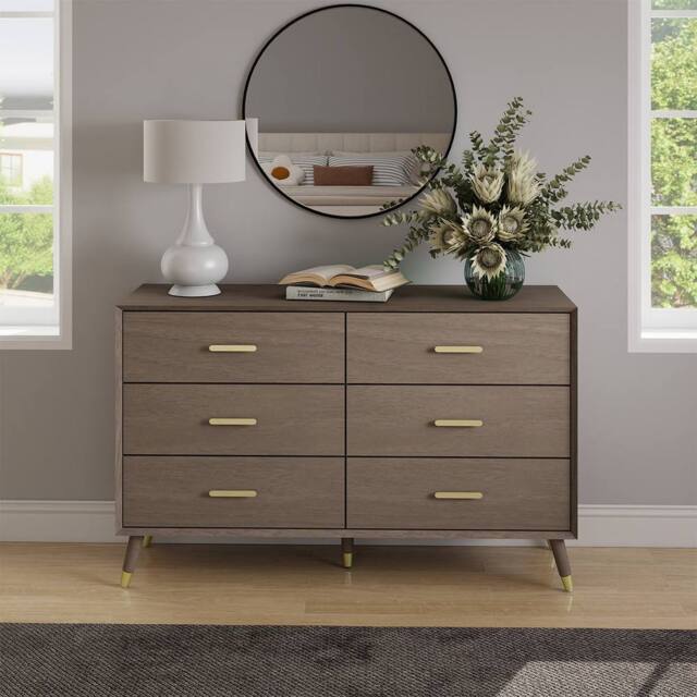 Melody Maison Large 6 Drawer Chest Of Drawers - Oslo Dark Wood Range in Brown - image 1