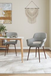 Living and Home 2Pcs Grey Linen Dining Chair with Metal Legs - thumbnail 2