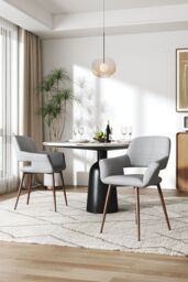 Living and Home 2Pcs Grey Linen Dining Chair with Metal Legs - thumbnail 3