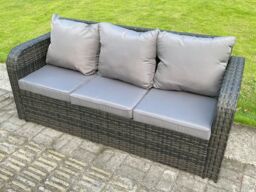 Fimous Rattan Furniture Garden Dining Set Gas Fire Pit Table With Side Table 3 Seater Sofa Dark Grey Mixed - thumbnail 5