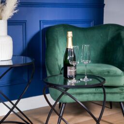 Madison & Mayfair Set of 2 Black Criss Cross Tables with Glass Top - thumbnail 5