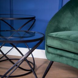 Madison & Mayfair Set of 2 Black Criss Cross Tables with Glass Top - thumbnail 3