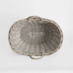 VOGREX Grey Wash Oval Wicker Blanket Storage Basket, Wicker Handled Basket - thumbnail 5