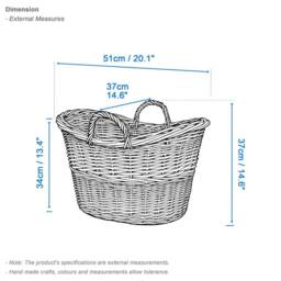 VOGREX Grey Wash Oval Wicker Blanket Storage Basket, Wicker Handled Basket - thumbnail 2