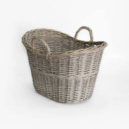 VOGREX Grey Wash Oval Wicker Blanket Storage Basket, Wicker Handled Basket - thumbnail 4