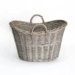 VOGREX Grey Wash Oval Wicker Blanket Storage Basket, Wicker Handled Basket - thumbnail 3