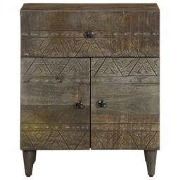 Berkfield Home Bedside Cabinet Light Grey 50x33x60 cm Solid Wood Mango - Size: 50 x 33 x 60 cm - thumbnail 2